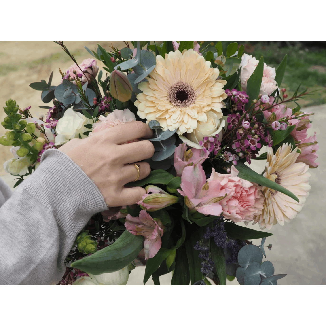 Envío de Flores con Tulipanes, Rosas Blancas, Claveles, Gerberas y Antirriums