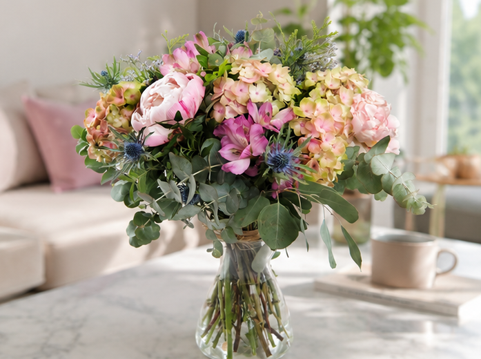 ramo de peonias y hortensias