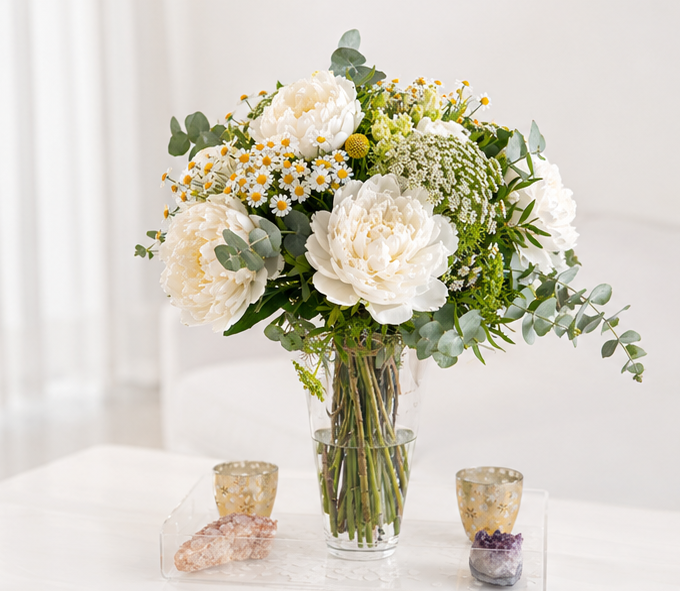 Natural Elegance-Ramo con peonías blancas