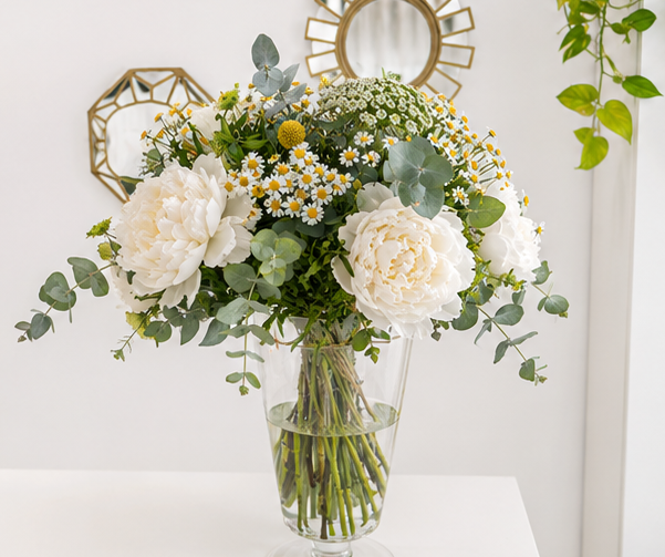 Natural Elegance-Ramo con peonías blancas