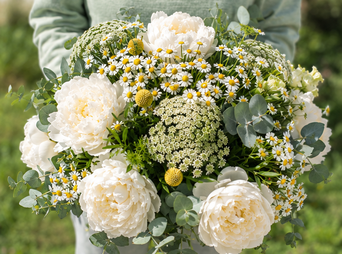 Natural Elegance-Ramo con peonías blancas